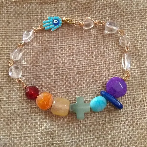 Rainbow of Semi-Precious Stones - Unique Chakra Bracelet - Your Signature Style! - Picture 3 of 15